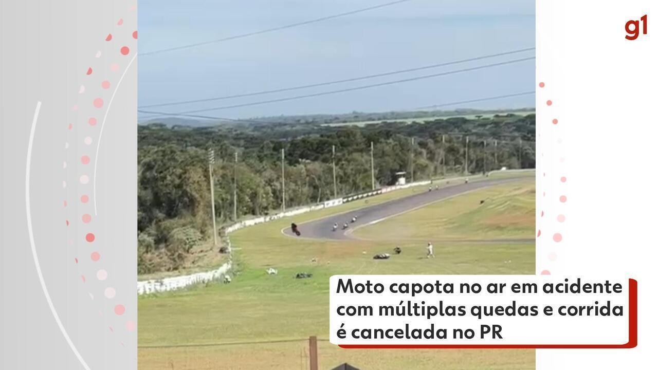 VÍDEO: moto capota no ar em acidente com múltiplas quedas e corrida de motovelocidade é cancelada em Cascavel
